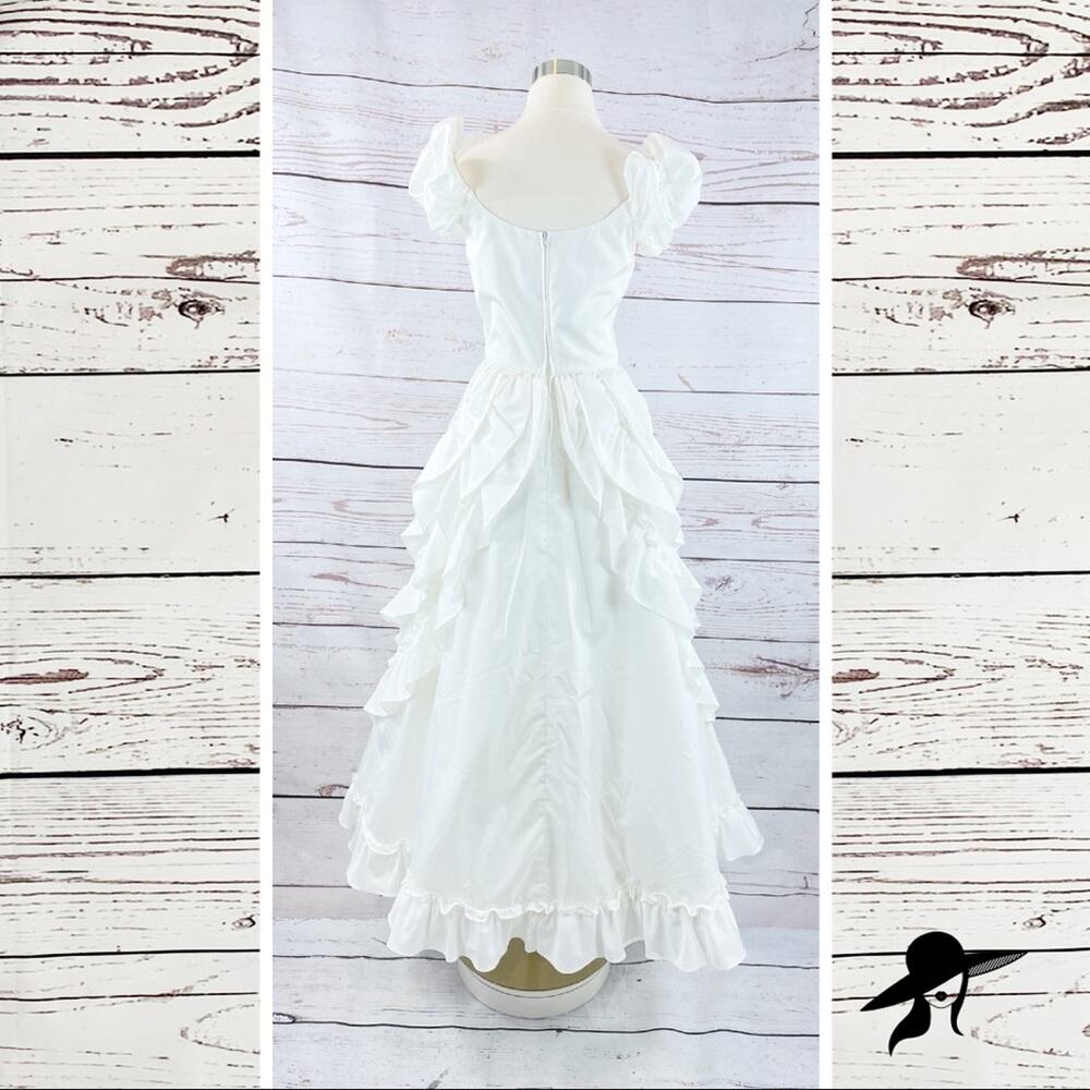 JCPenney Wedding Gown White tea length ruffled off shoulder - Picture 3 of 11